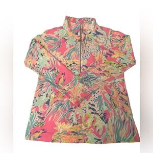 Lilly Pulitzer Skipper Popover‎ Half Zip Top UPF+50 Sz XS Pink Multicolor